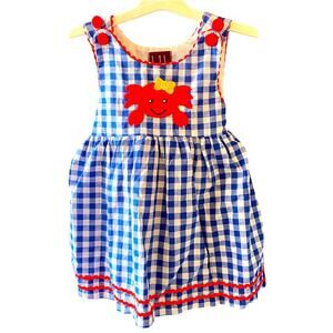 Lil Cactus smocked shortall dress crab summer 2T gingham